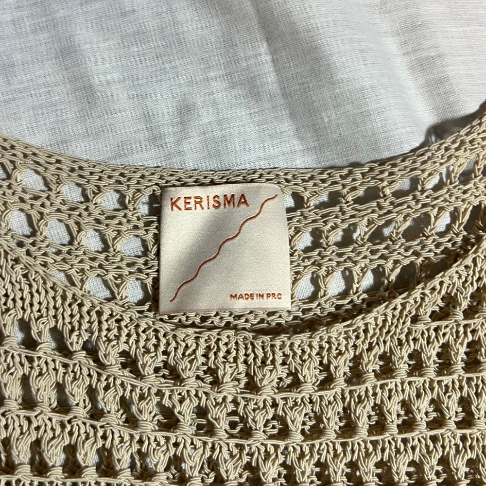 KERISMA Beige Crochet Knit Sleeveless Crop Top Women's S M - Picture 2 of 5